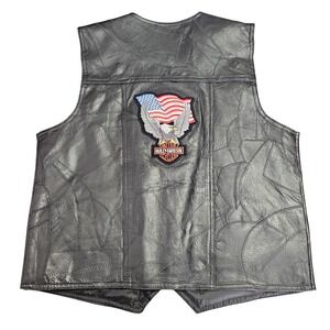 Navarre Italian Patchwork Leather Biker Vest‎ Mens L Harley Davidson Patch Moto
